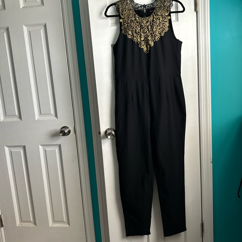 Material Girl Jumpsuit Black & Gold